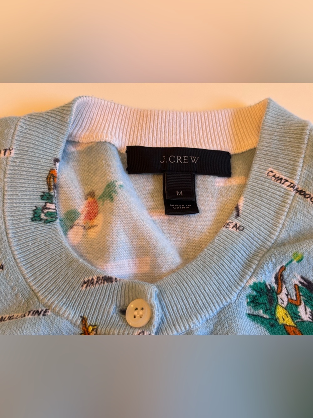 J Crew Retro Florida Travel Map Print Jackie Cardin Sweater, Blue, Medium - Picture 13 of 16